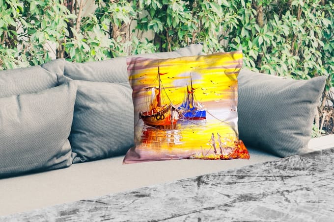 Buitenkussen Weerbestendig - Schilderij - Boot - Water - Olieverf - 50x50 cm