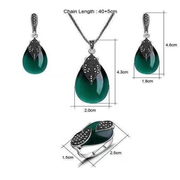 Nieuw Temperament Diamant Ingezette Dames Kunst Edelsteen Retro Sieradenset 7 black
