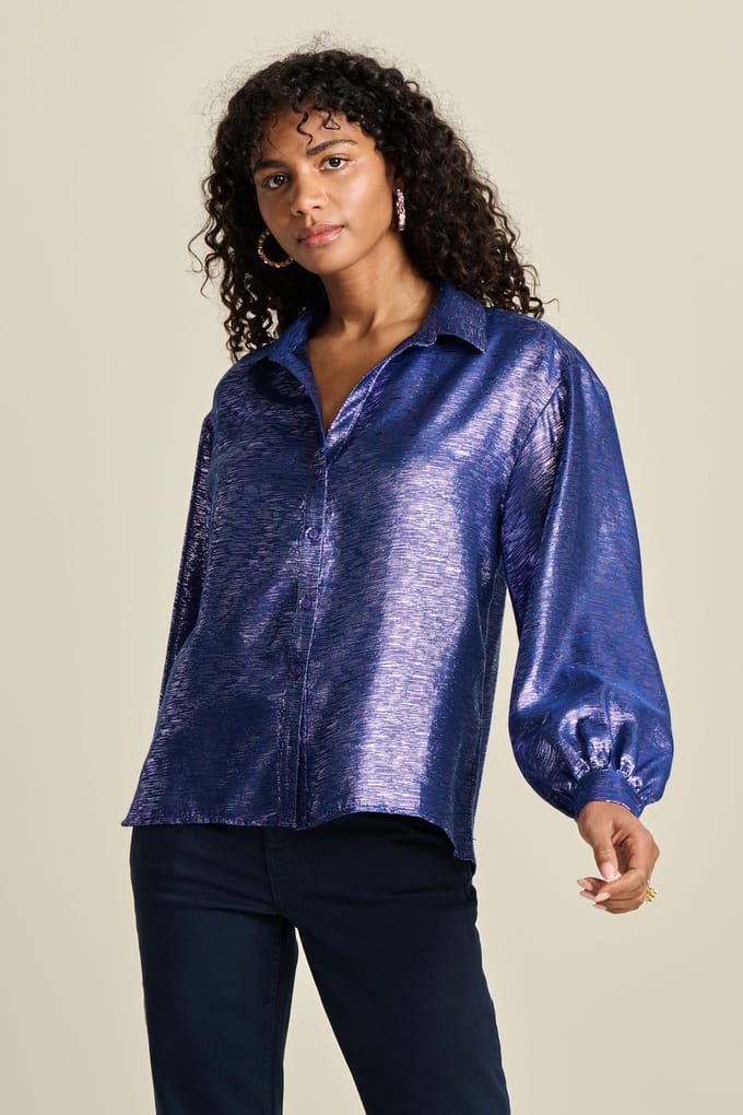 POM Amsterdam Blouse - Violet Festive Blue Maat: 38 | Blouses Outlet | Dames | Blauw
