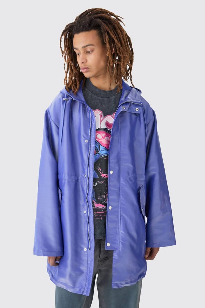 Liquid Metallic Parka Jacket | Blue | Size Medium