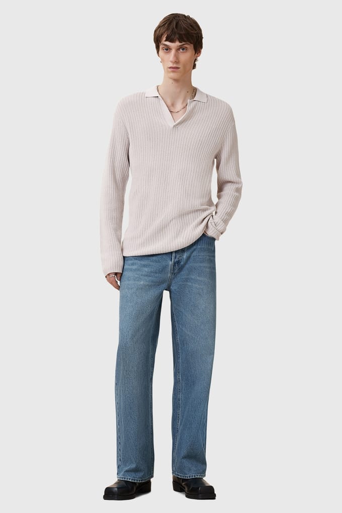 AllSaints Thoma Ls Polo Ecru White Maat: XL | Longsleeves Outlet | Heren | Ecru