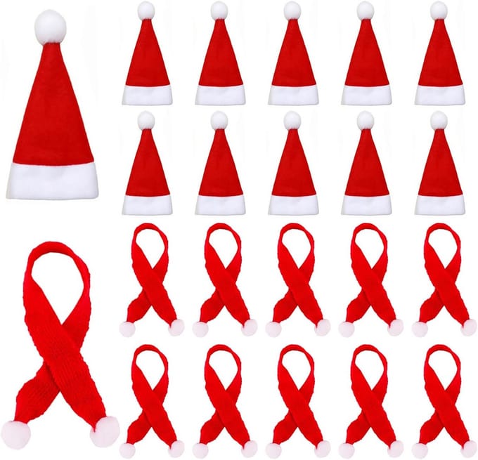 Mini Kerstdecoratie Sets - 20 Stuks Mini Kerstmutsen en Sjaals voor Feestelijke Versiering