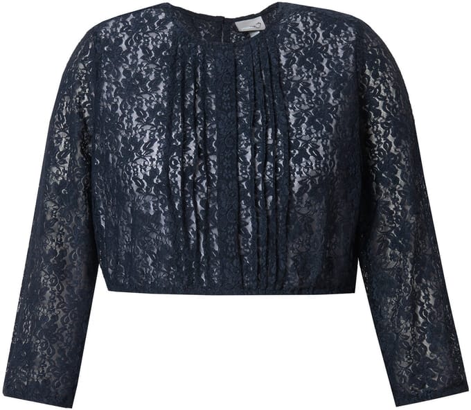 Ulla Popken - Dames - Dirndl blouse elastisch kant ronde hals 3/4-mouw - Marine - Maat 60