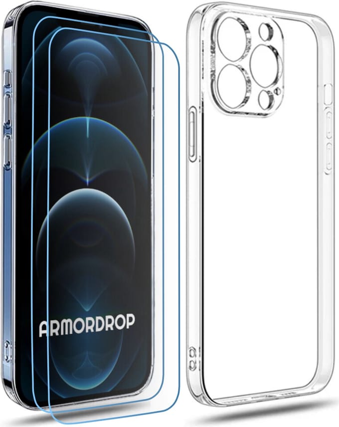 ArmorDrop Transparant Hoesje Inclusief 2x Screenprotector Geschikt Voor iPhone 12 Pro Max