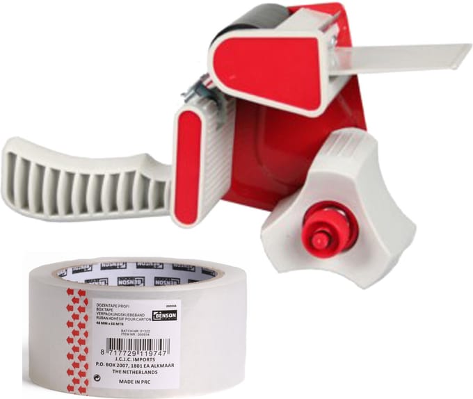 Benson Tape dispenser/houder - kunststof - incl. 2 rollen verpakkingstape