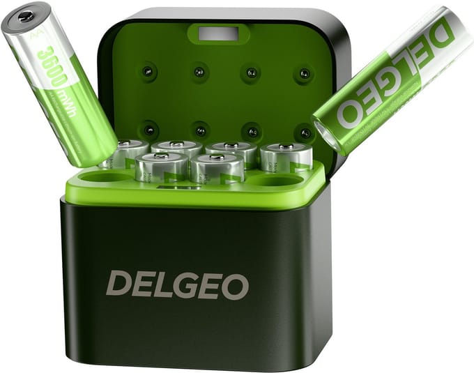 AA Lithium Batterijen 8 Stuks 3600mWh – 2,5U Sneloplader, 2000 Laadcycli, Constante 1,5V Output, Type-C Delgeo