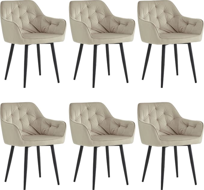 Colenis® - Iris Eetkamerstoel - Beige - Set Van 6 - Fluweel - Velvet - Design - Met armleuning