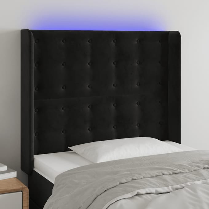 vidaXL - Hoofdbord - LED - 83x16x118/128 - cm - fluweel - zwart