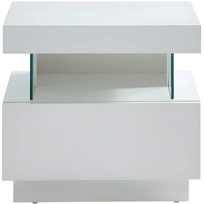 Vente-unique Nachtkastje FABIO - Wit gelakt MDF - leds - 1 lade en 1 nis