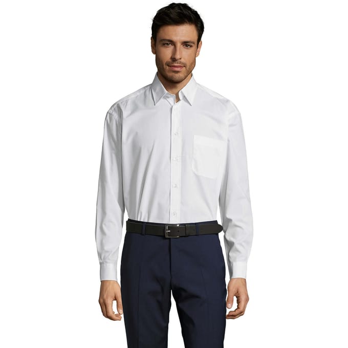 SOLS Heren Baltimore 95 Poplin Overhemd met Lange Mouwen (Wit)