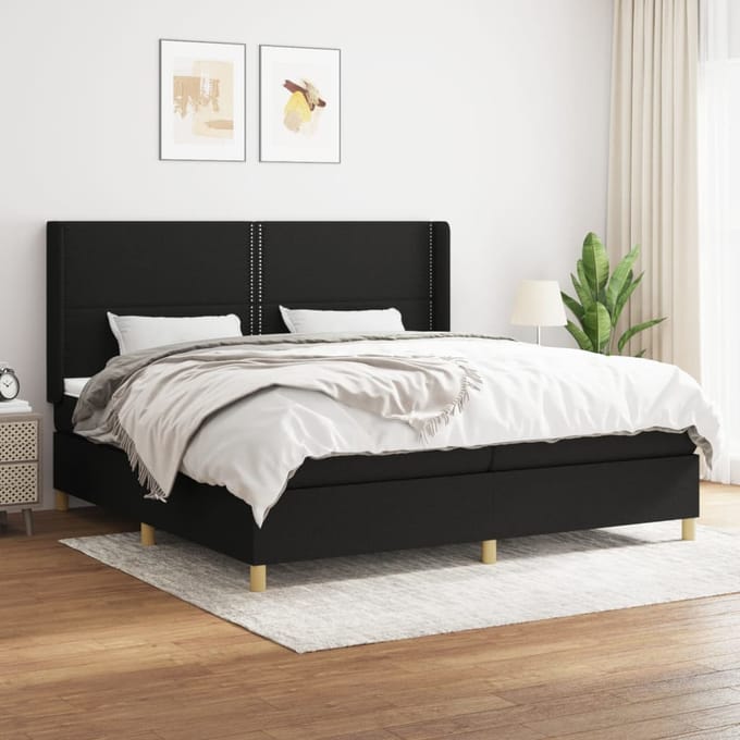 vidaXL - Boxspring - met - matras - stof - zwart - 200x200 - cm