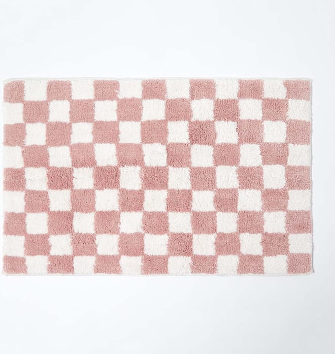 Homescapes antislip badmat roze en wit met dambordpatroon, 50 x 80 cm