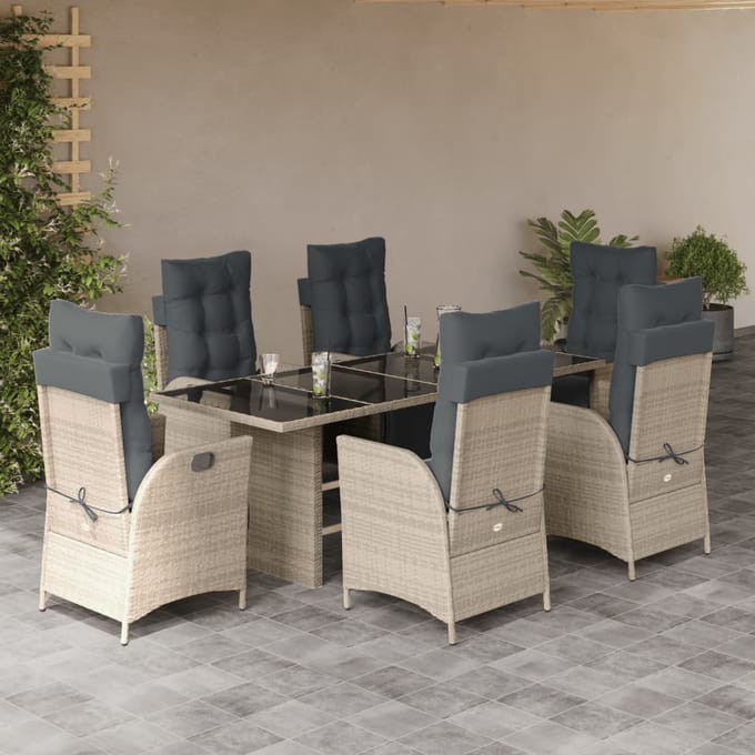 vidaXL - 7-delige - Tuinset - met - kussens - poly - rattan - grijs