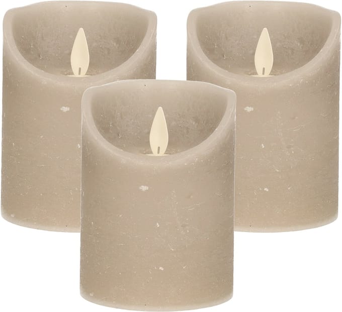 Anna's Collection Stompkaars - 3x - LED - taupe - H10 cm - bewegende vlam - kaars