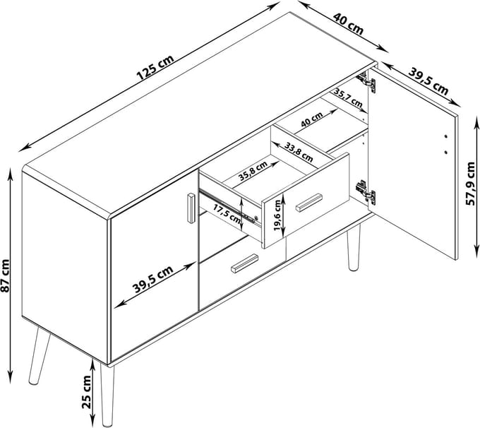 Pavona-Dressoir - 2-deurs 3-laden - Wit Houtlook