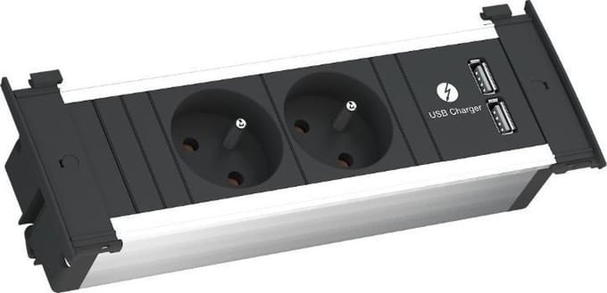 Bachmann Kapsa inbouw stopcontact met 2 USB laders - RVS-look (BE aarding)