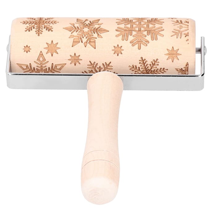 Kerst Deegroller Houten Kerst Gegraveerde Embossing Deegroller Deegstok Bakgereedschap Groot beige