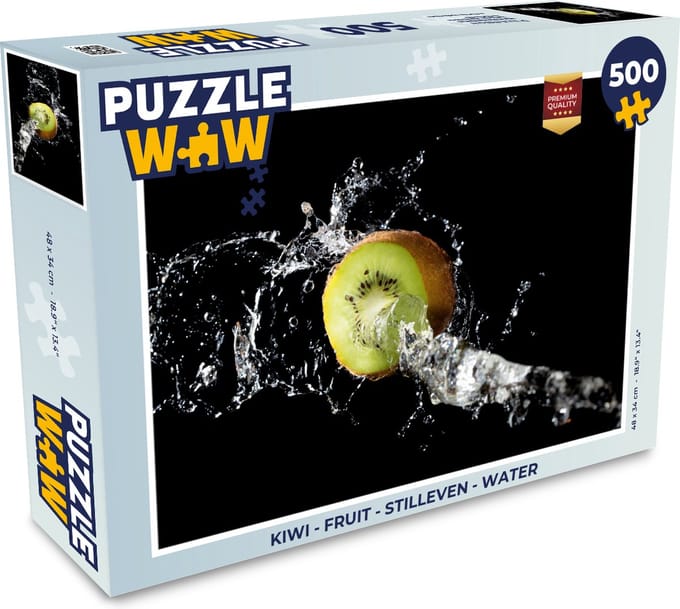 Puzzel Kiwi - Fruit - Stilleven - Water - Zwart - Legpuzzel - Puzzel 500 stukjes
