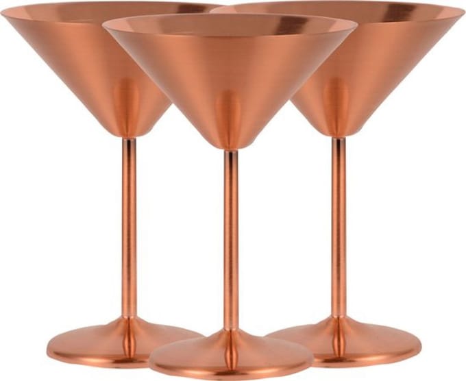 Fjesta© RVS Martiniglazen - Cocktailglazen - 25cl - Roségoud - 3 Stuks