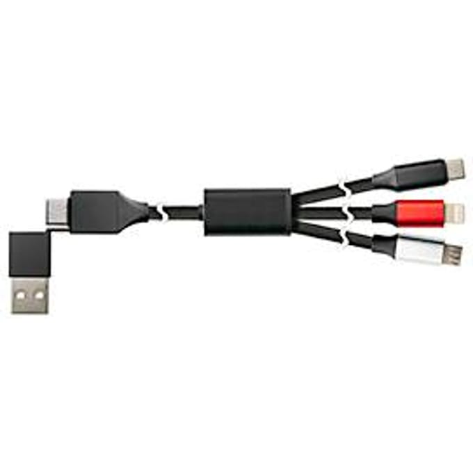 USB oplaadkabel Good Connections PYTHON® serie, 6-in-1, USB-A + USB-C naar USB-C/USB Micro B/Lightning, 3 A, textielmantel, lengte 1,2 m, zwart