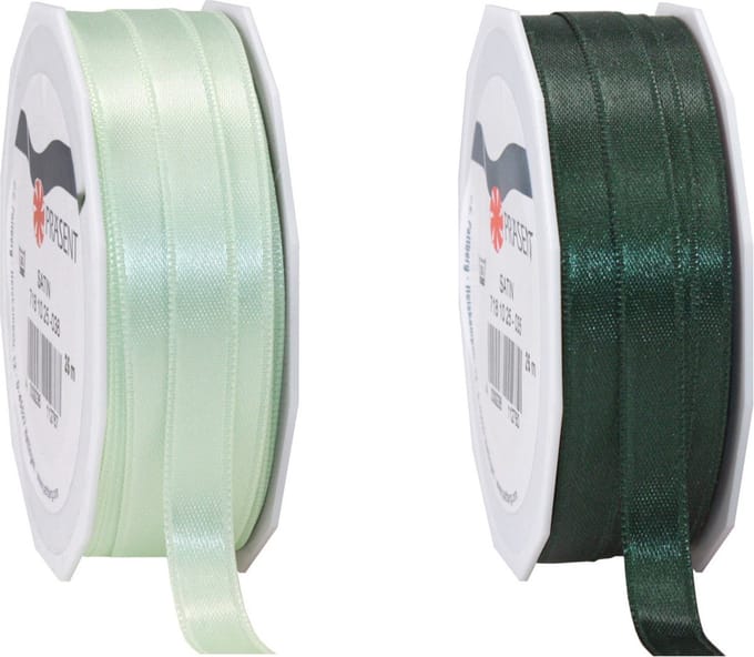 Glorex hobby - Satijn cadeau inpak deco sierlint - 2 tinten groen - 25 meter x 1 cm