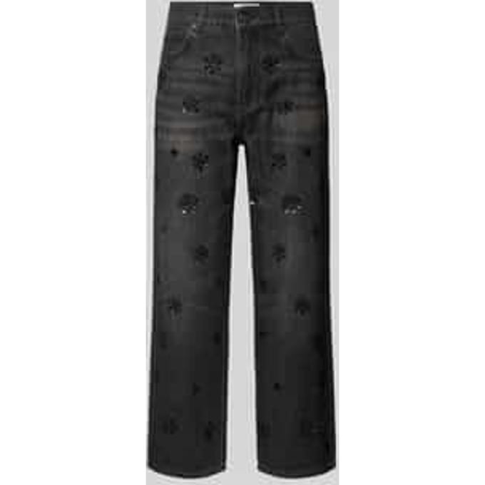 Straight fit jeans met siersteentjes