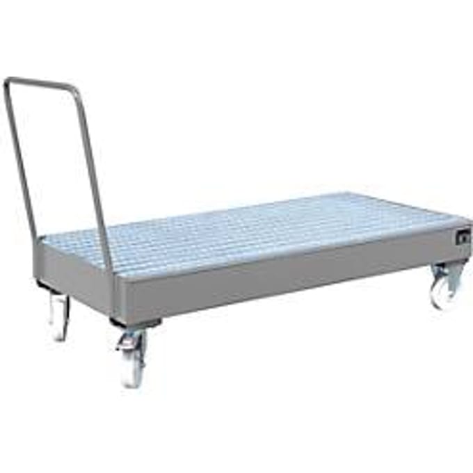 Stalen lekbak met wielen + greep, 1800 x 800 mm, grijs RAL 7005