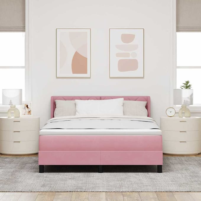 vidaXL - Boxspring - bed - met - hoofdeinde - Roze - 200 - x - 160 - cm - Fluweel
