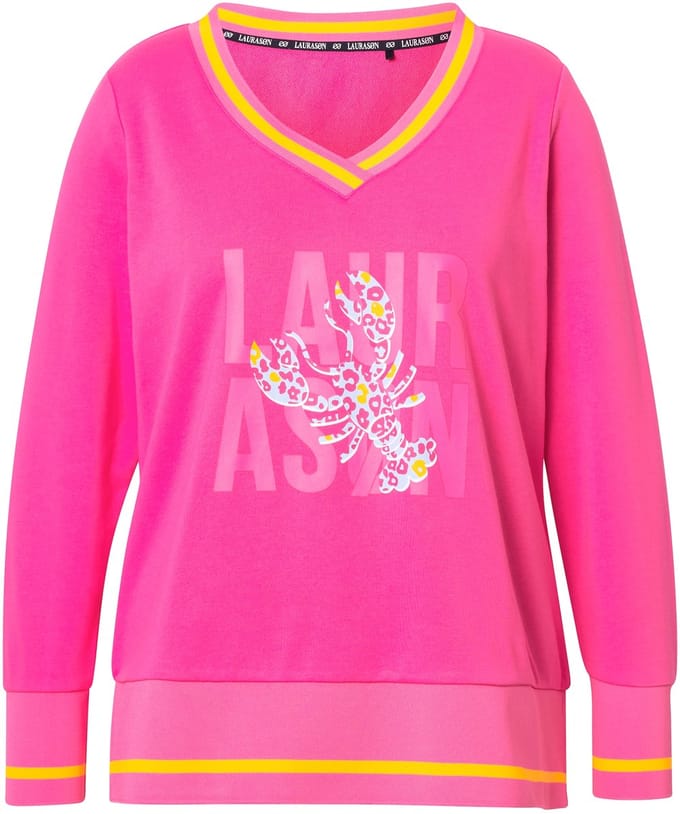 Laurasøn - Dames - sweatshirt V-hals lange mouwen - Roze - Maat 52+