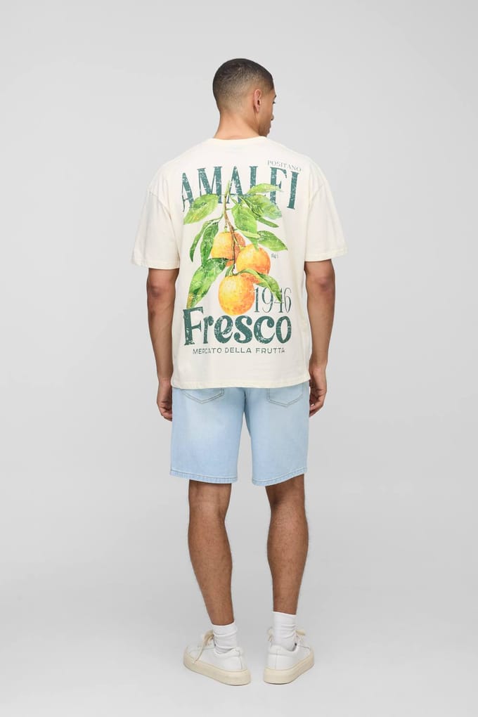 Oversized Amalfi Citroenprint T-Shirt | Ecru | Size Medium
