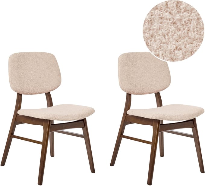 ELAINE - Eetkamerstoel set van 2 - Lichtbeige - Donker hout/Bouclé