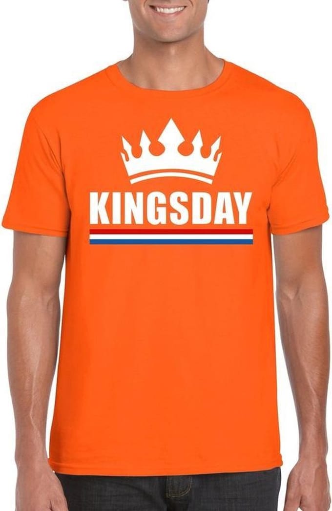 Oranje Kingsday met kroon shirt heren S