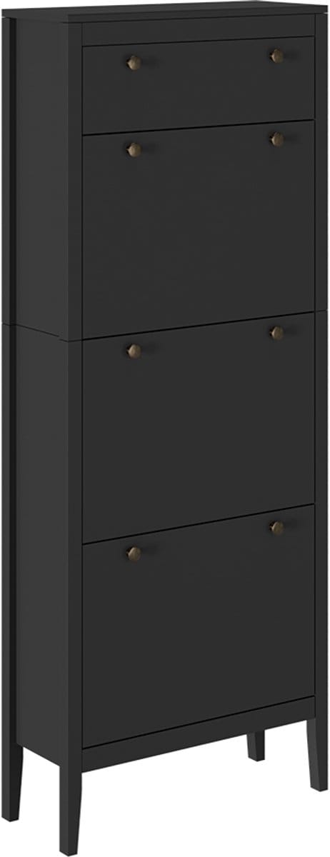 Vicco Aron Schoenenkast – 60 x 153 cm 3 compartimenten Zwart