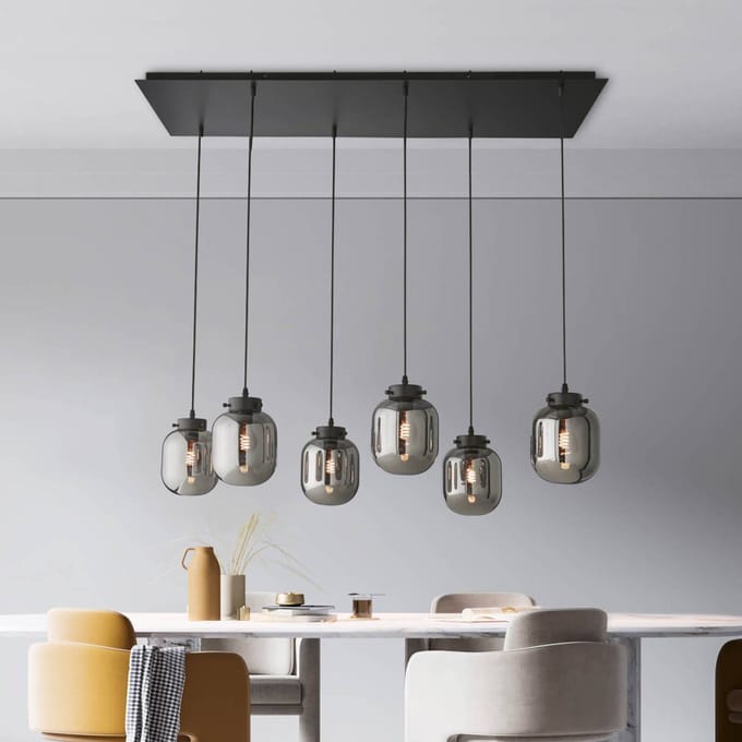 FISCHER & HONSEL Hanglamp Regi van glas, rookgrijs, 6-lamps