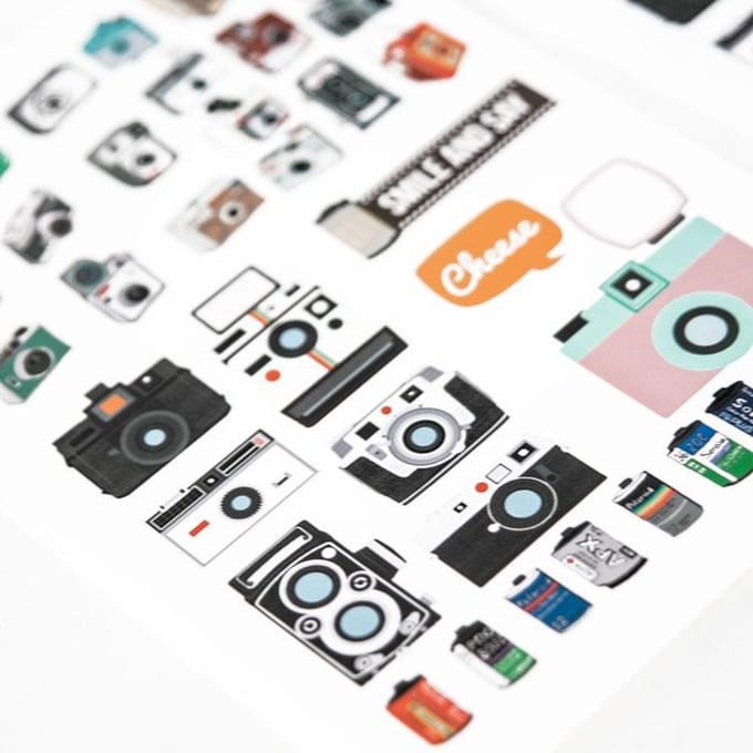 Papier en Knutselen | Set van 2 Stickervellen Camera's