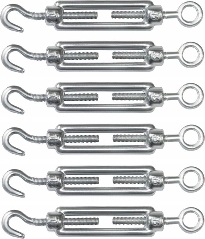 AMIG Spanschroeven/draadspanner met haak/oog - 6x - 7cm - verzinkt staal - 100kg - M5 schroefdraad