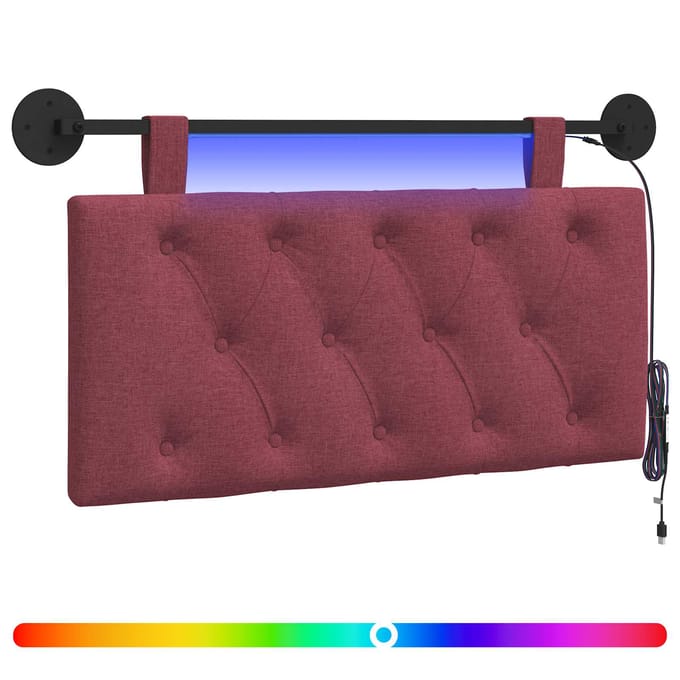 vidaXL - Hangend - hoofdbord - Met - LED-verlichting - Wijnrood - Stof