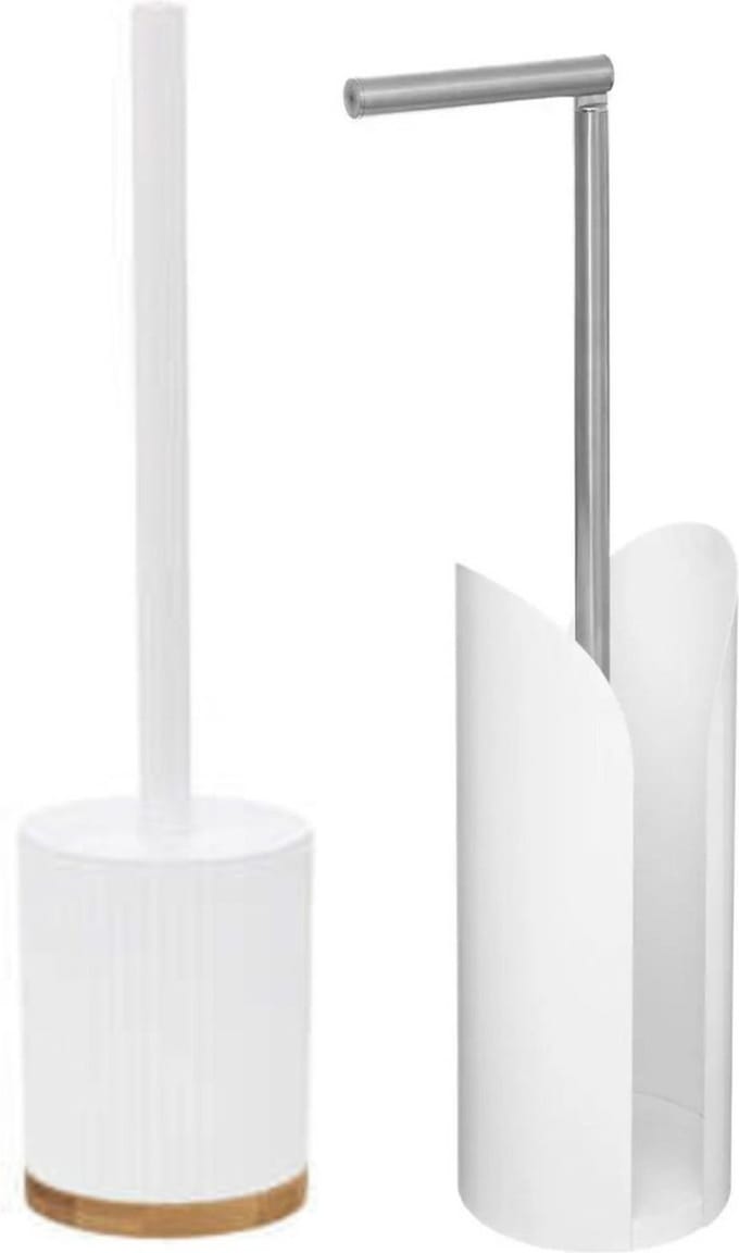 5Five - WC-borstel/Toiletborstel met toiletrolhouder set in het wit