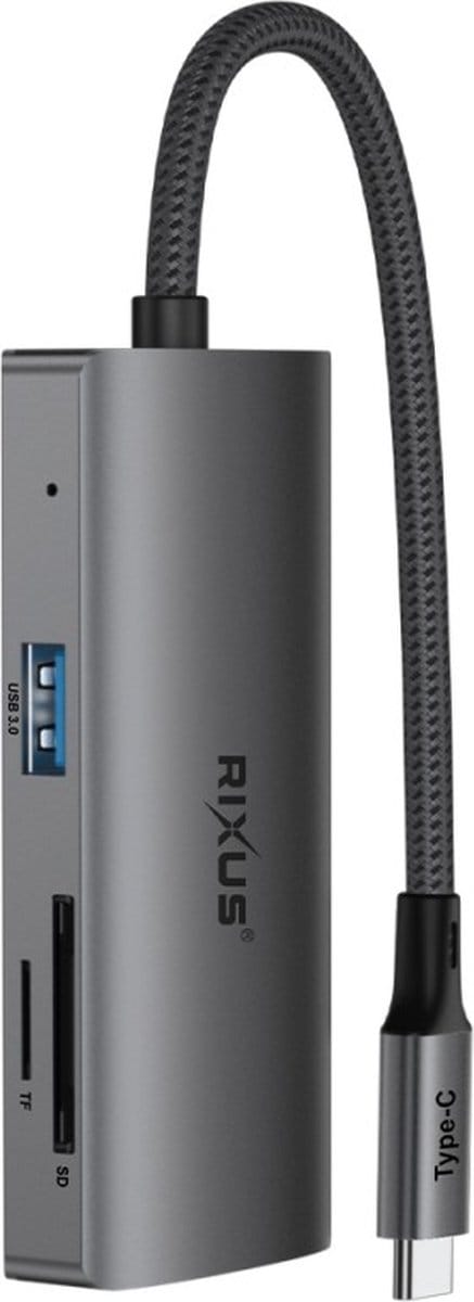 Rixus RXHU08 USB USB-C To Ethernet Adaptor With Docking Station Grey