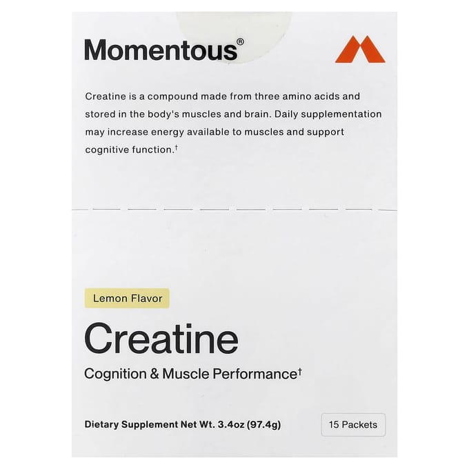 Momentous, Creatine, Citroensmaak, 15 Sachets, 6,49g (0,23 oz) per pak
