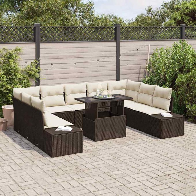 vidaXL - Tuinbank - Set - 10 - st - Bruin - en - Crème - poly - rattan