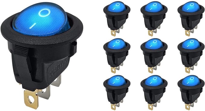 ProRide Wipschakelaar ON-OFF KCD2-12 - 3-pins - Rond - 12V/20A - Blauw - 10 stuks