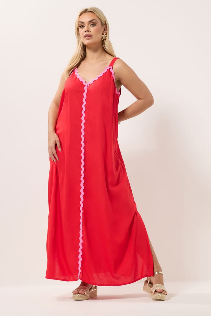 Yours Rode En Roze Maxijurk Met Contrast Size 42