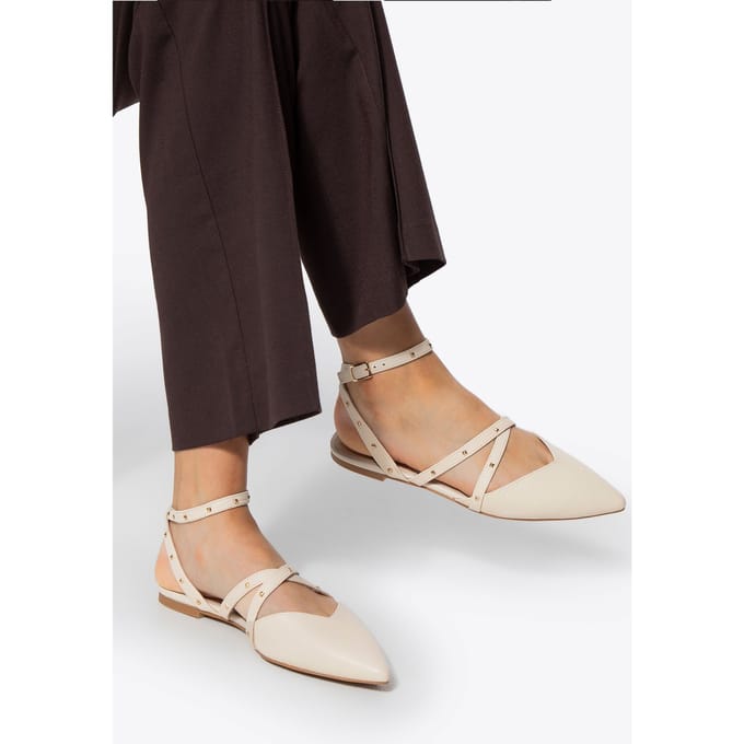 Wittchen Dames Leren Ballerina's met Metallic Accenten, Beige, Natuurlijk Leer