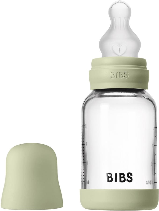 BIBS - Glass Baby Bottle Siliconen Slow Flow - 120 ml