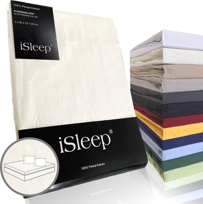 iSleep Perkal Kussenslopen (2 stuks) - 100% Perkal Katoen - 60x70 cm - Licht Beige