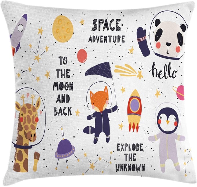 ABAKUHAUS Astronaut Kussenhoes – Beidzijdig Druk – 40x40 cm – Wit/Multicolor