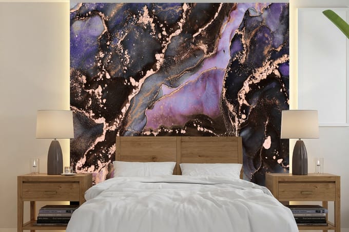 Behang - Fotobehang Marmer - Goud - Roze - Breedte 220 cm x hoogte 220 cm