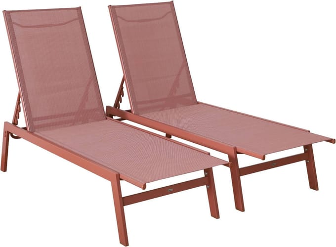 sweeek - Set van 2 ligstoelen in textileen en metaal, 5 posities - flora