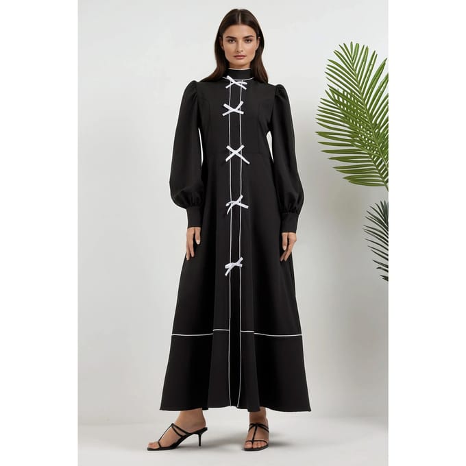 Kleurgebloct Maxi-jurk met Halve Turtleneck